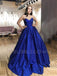 Dark Blue Sparkly A-Line Backless Long Evening Prom Dresses, Cheap Custom Prom Dress, MR7378