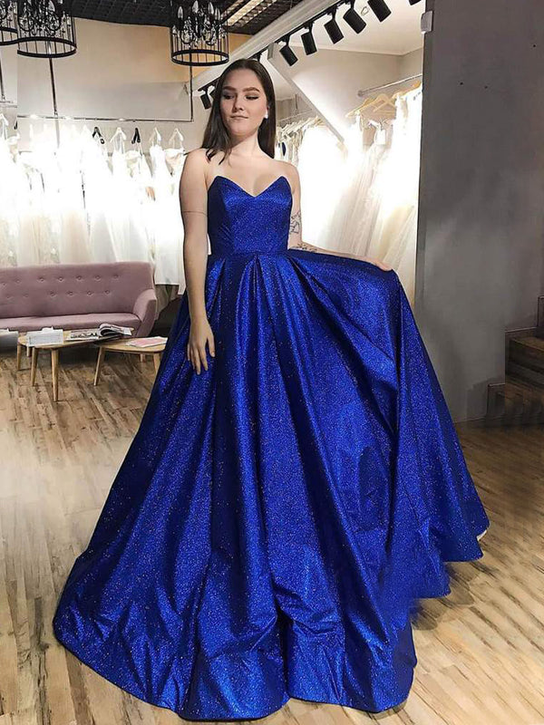 Dark Blue Sparkly A-Line Backless Long Evening Prom Dresses, Cheap Custom Prom Dress, MR7378