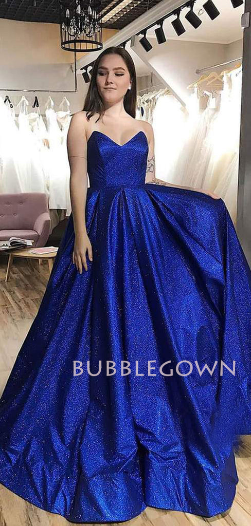 Dark Blue Sparkly A-Line Backless Long Evening Prom Dresses, Cheap Custom Prom Dress, MR7378