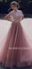 Dusty Pink Tulle Beaded A-Line Long Evening Prom Dresses, MR7381