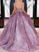 Sparkly Purple A-Line Backless Long Evening Prom Dresses, Cheap Custom Prom Dress, MR7399