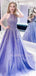 A-line Chic Halter Lavender Tulle Appliques Long Evening Prom Dresses, Cheap Custom Prom Dress, MR7400