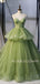 Ball Gown Spaghetti Straps Green Tulle Long Evening Prom Dresses, Cheap Custom Prom Dresses, MR7404