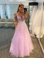 Plunging V-neck Tulle Appliques Lilac Tulle Lace Long Evening Prom Dresses, Cheap Custom V Neck Prom Dress, MR7407