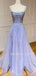 A-line Blue Tulle Beaded Long Evening Prom Dresses, Cheap Custom Prom dresses, MR7423