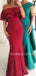 Off Shoulder Blue Mermaid Side Slit Long Evening Prom Dresses, MR7425