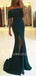 Off Shoulder Blue Mermaid Side Slit Long Evening Prom Dresses, MR7425