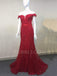 Off Shoulder Red Mermaid Beaded Long Evening Prom Dresses, MR7429