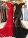 Off Shoulder Applique Lace Mermaid Beaded Long Evening Prom Dresses, MR7448