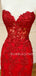 See Throuth Red Appliques Mermaid Lace Long Strapless Evening Prom Dresses, MR7451