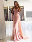 Deep V Neck Mermaid Beaded Pink Long Evening Prom Dresses, Cheap Custom Prom Dresses, MR7454