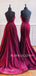 Burgundy Satin A-line/Mermaid Long Evening Prom Dresses, Cheap Custom Prom Dresses, MR7474