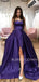 A-line Fuchsia Satin Long Evening Prom Dresses, Cheap Custom prom dresses, MR7477