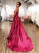 A-line Fuchsia Satin Long Evening Prom Dresses, Cheap Custom prom dresses, MR7477