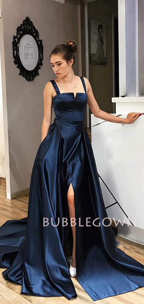 A-line Fuchsia Satin Long Evening Prom Dresses, Cheap Custom prom dresses, MR7477