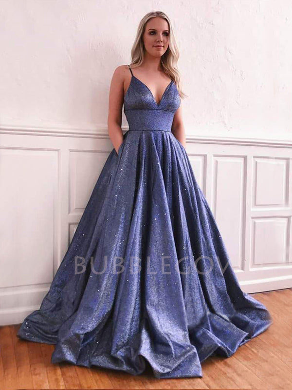 Deep V Neck A-Line Sparkly Backless Long Evening Prom Dresses, Cheap Custom Dresses,MR7484