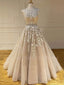 A-line Tulle Beaded Lace Long Appliques Evening Prom Dresses, Cheap Sweet Prom Dresses, MR7487