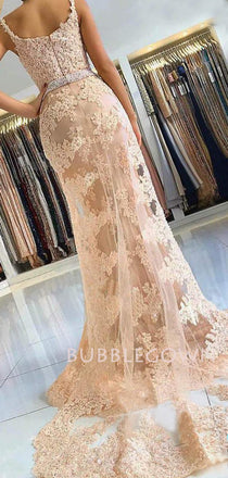 V Neck Appliques Beaded Lace Mermaid Long Evening Prom Dresses, Cheap Custom Prom Dresses, MR7497