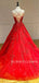 Red Tulle A-Line Spaghetti Straps Appliques Lace Long Evening Prom Dresses, Cheap Custom Prom Dress, MR7503