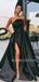 A-line Black Satin Side Slit Long Strapless Evening Prom Dresses, Cheap Custom Prom Dresses, MR7509