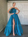 A-line Satin Side Slit Long Strapless Evening Prom Dresses, Cheap Custom Prom Dresses, MR7515