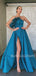 A-line Satin Side Slit Long Strapless Evening Prom Dresses, Cheap Custom Prom Dresses, MR7515