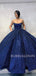 Ball Gown Navy Blue Sequins Spaghetti Straps Sparkly Long Evening Prom Dresses, Cheap Custom Prom Dresses, MR7525