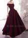 A-line Off-Shoulder Burgundy Velvet Long Evening Prom Dresses, Cheap Custom prom dresses, MR7528