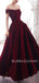 A-line Off-Shoulder Burgundy Velvet Long Evening Prom Dresses, Cheap Custom prom dresses, MR7528