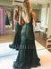 Green Sequin Mermaid V Neck Long Evening Prom Dresses, Cheap Custom Prom Dresses, MR7544