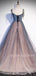 A-line Sparkly Tulle Adjustable Straps Long Evening Prom Dresses, Cheap Custom Prom Dresses, MR7552