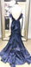 Mermaid Navy Blue Satin Spaghetti Straps Long Backless Evening Prom Dresses, Cheap Custom Prom Dresses, MR7570