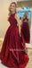 Burgundy Satin A-line Simple Backless Long Evening Prom Dresses, Cheap Custom prom dresses, MR7579