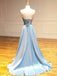 Sweetheart Sky Blue Satin A-line Simple Sparkly Long Evening Prom Dresses, Cheap Custom Prom Dress, MR7584