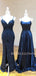 Navy Blue  Long Evening Prom Dresses, Cheap Custom Prom Dresses, MR7592