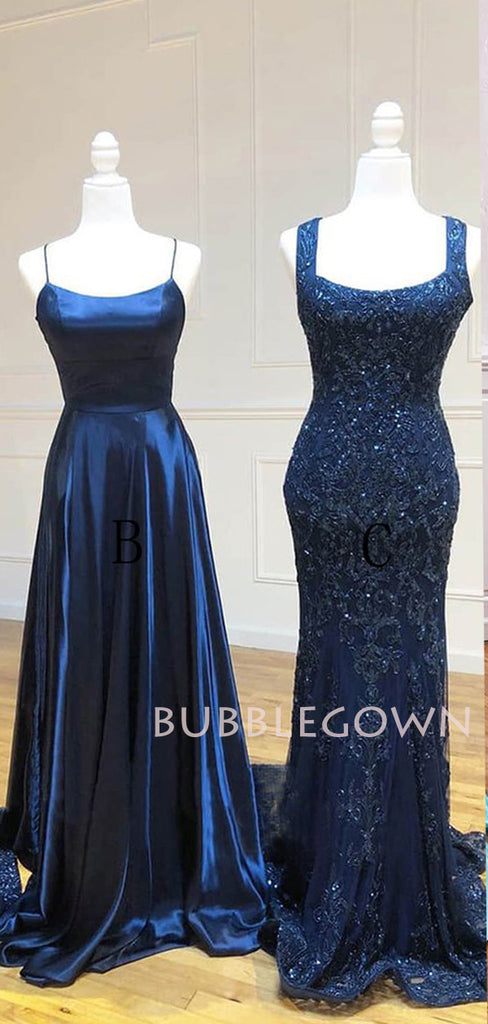 Navy Blue  Long Evening Prom Dresses, Cheap Custom Prom Dresses, MR7592