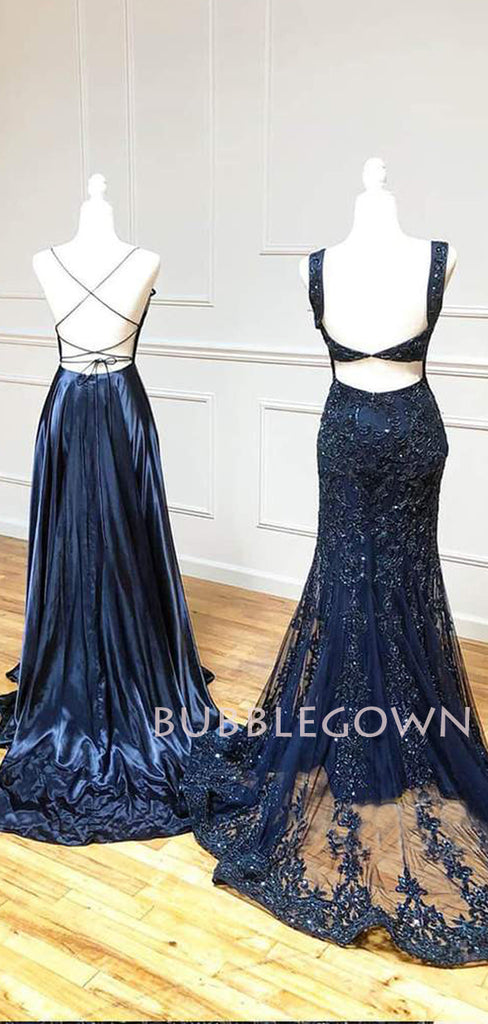 Navy Blue  Long Evening Prom Dresses, Cheap Custom Prom Dresses, MR7592