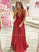 Deep V Ncek Sparkle A-Line Red Long Evening Prom Dresses, MR7598