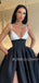 A-line Black Satin Spaghetti Straps Long V-neck Evening Prom Dresses, Cheap Custom prom dresses, MR7601