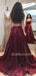 A-line Burgundy Satin Spaghetti Straps Backless Long Evening Prom Dresses, Cheap Custom prom dresses, MR7612