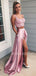 Two Pieces A-line Appliques Satin Long Evening Prom Dresses, Cheap Custom Prom Dresses, MR7614