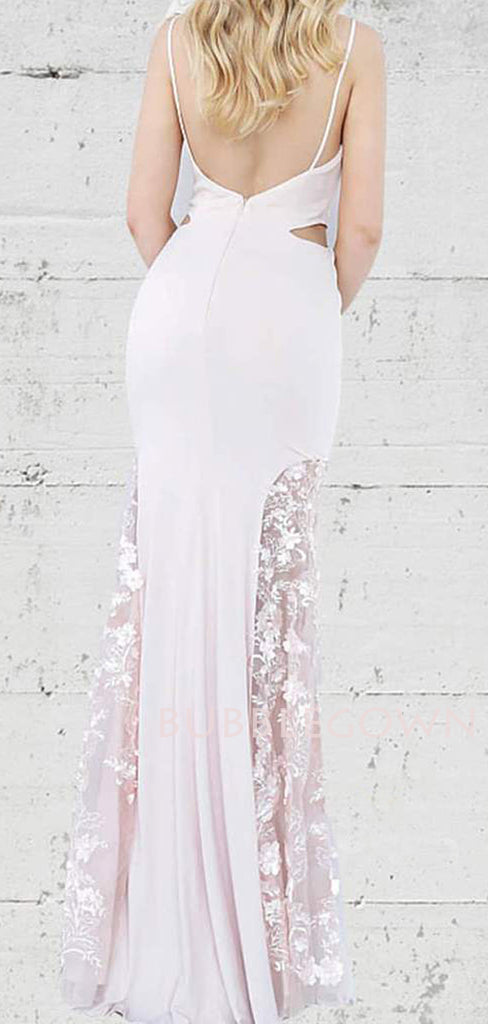 Sexy V-neck Spraghetti Straps Pink Long Mermaid Evening Prom Dresses, Cheap Custom Prom Dresses, MR7616