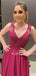 A-line Appliques Fuchsia Satin Long Beaded Evening Prom Dresses, Cheap Custom Prom Dresses, MR7623