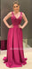 A-line Appliques Fuchsia Satin Long Beaded Evening Prom Dresses, Cheap Custom Prom Dresses, MR7623