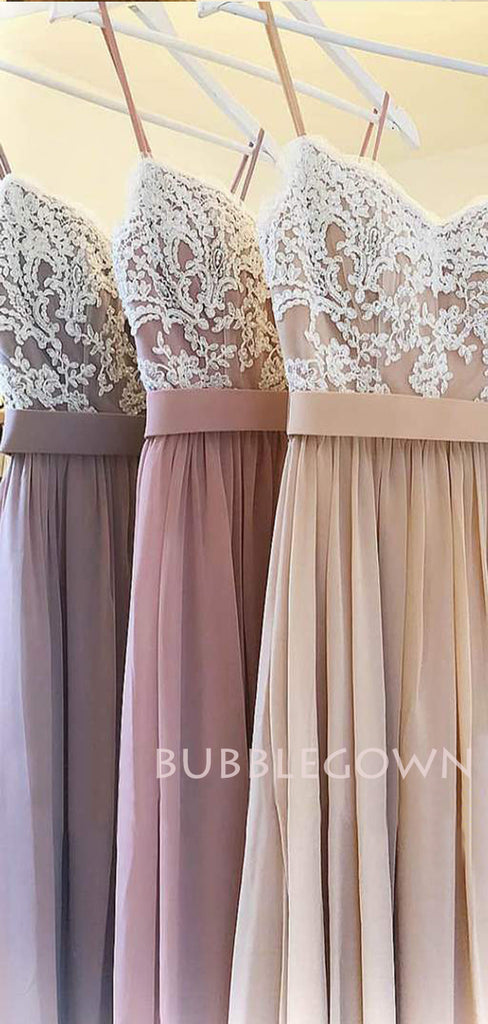 Copy of A-line Spaghetti Straps Chiffon Appliques Lace Long Evening Prom Dresses, Cheap Custom Prom Dresses, MR7628