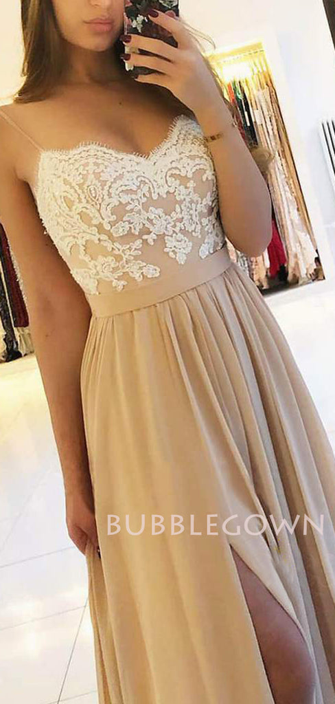 Copy of A-line Spaghetti Straps Chiffon Appliques Lace Long Evening Prom Dresses, Cheap Custom Prom Dresses, MR7628