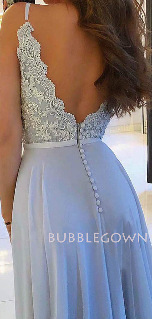 A-line Spaghetti Straps Dusty Purple Chiffom Long Evening Prom Dresses, Cheap Custom Prom Dresses, MR7629