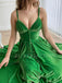 Women's Spaghetti Straps Green Velvet Vintage Long Evening Prom Dresses, Cheap Custom Prom Dresses, MR7640