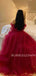 Off Shoulder Long Sleeves Burgundy Tulle Long Evening Prom Dresses, Cheap Custom Prom Dress, MR7641