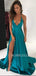 Halter Deep V Neck Satin Long Simple Long Backless Evening Prom Dresses, MR7643